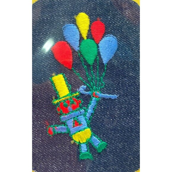 Vintage 80s Joy Insignia Iron On Denim Patch Robot Clown with Balloons - Picture 2 of 6